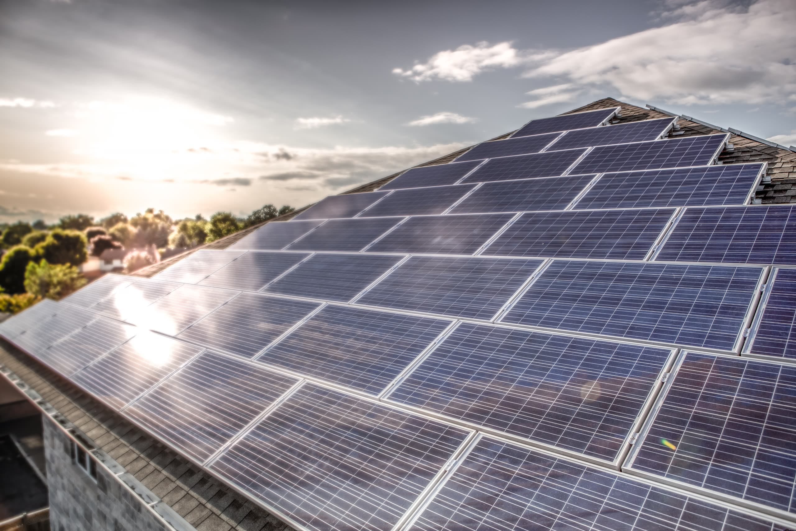 Rooftop solar array on a Patry building