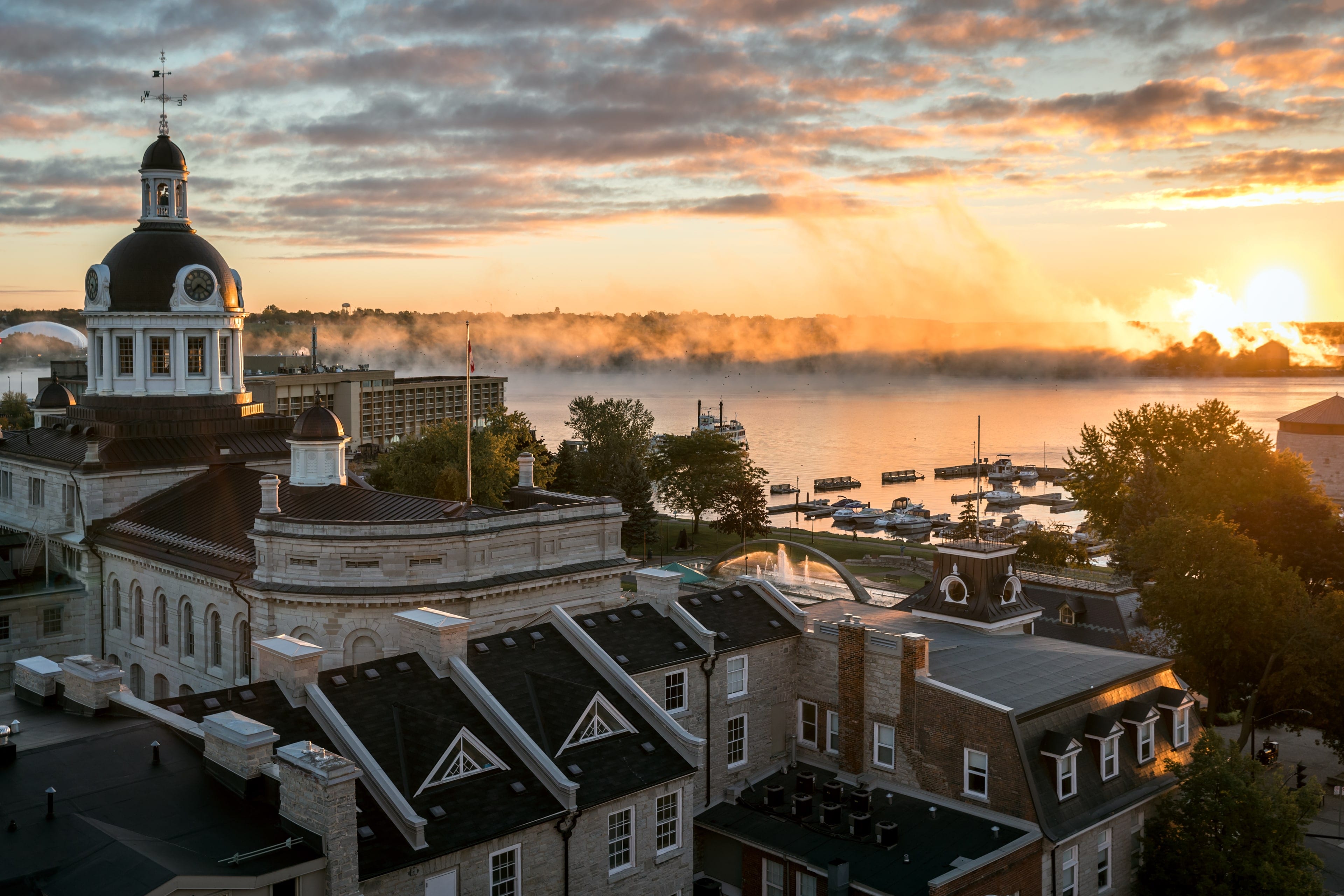 Kingston City Hall and the waterfront at sunrise